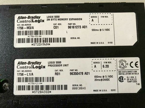Allen-Bradley 1756-L1 Processor Unit w/ 1756-M3 Memory Module - Rocautomation