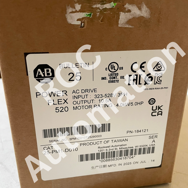 New Sealed Allen Bradley 25-PM1-D010 PowerFlex 520 4kW 5Hp Drive