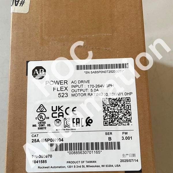 New Sealed Allen-Bradley 25A-B5P0N104 PowerFlex 523 AC Drive Input 3PH 5.0A 1HP