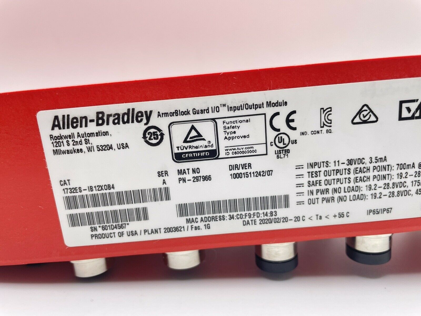 Allen Bradley 1732ES-IB12X0B4 Ser A ArmorBlock Guard I/O Module ...